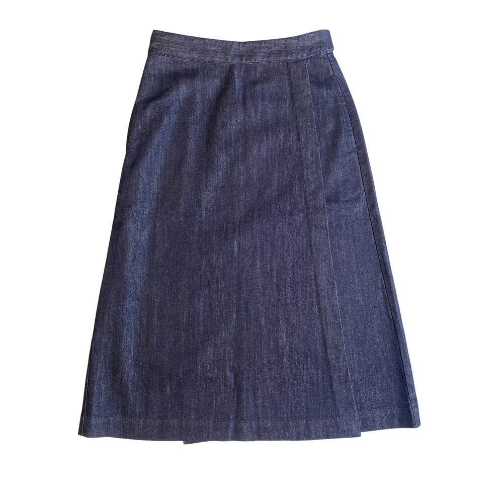 NWT Wool& Wooland Greta Cotton Merino Blend Denim Wrap MIDI Skirt Size XS